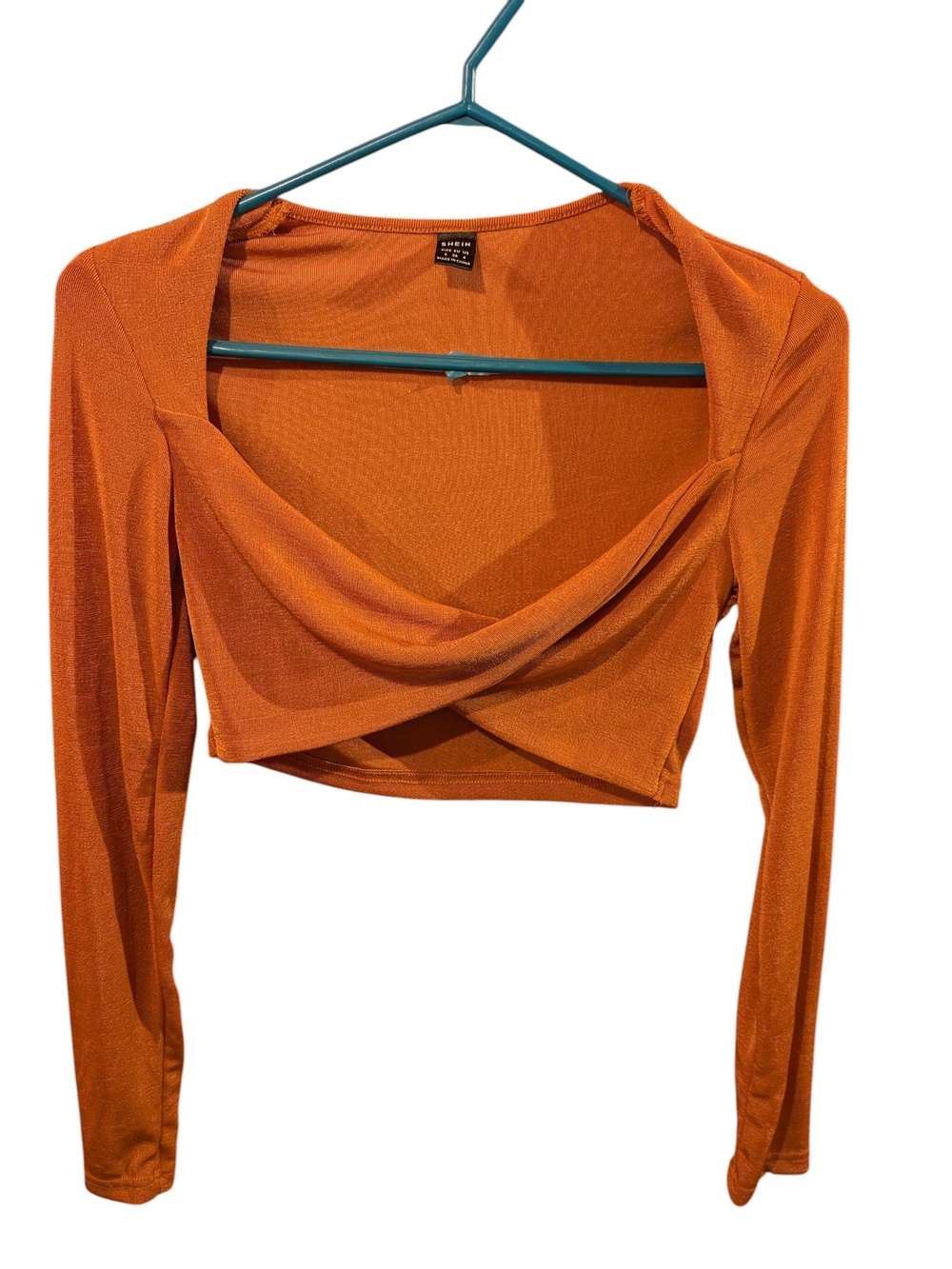 Cropped Twist Front Long-Sleeve Top - Orange
